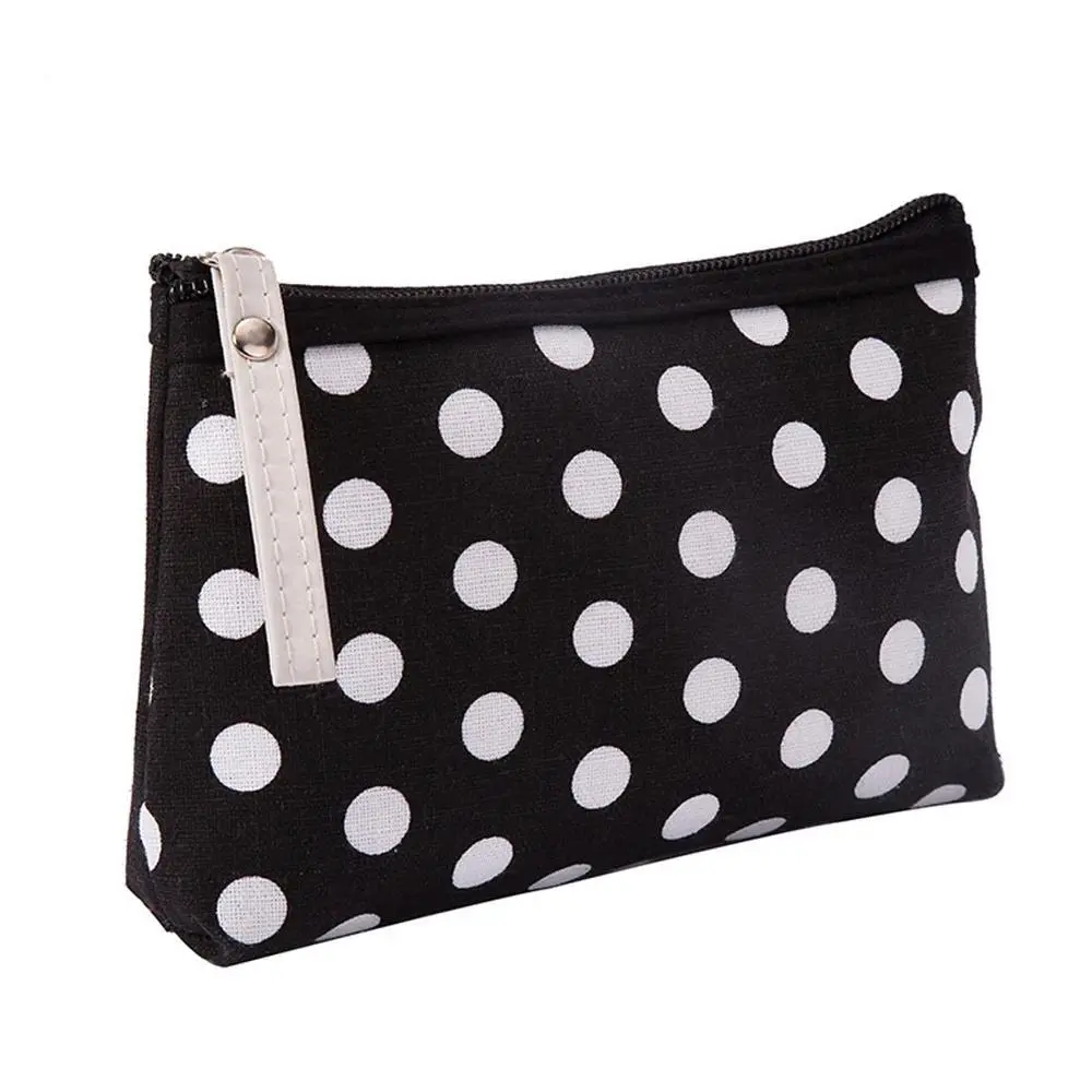 Women’s Playful Dot Print Canvas Makeup Bag - Compact, Secure Cosmetic Organizer Pouch with Spacious Storage, Portable Travel Toiletry Case for Sports & Outdoor Use, Everyday Carry, Charming