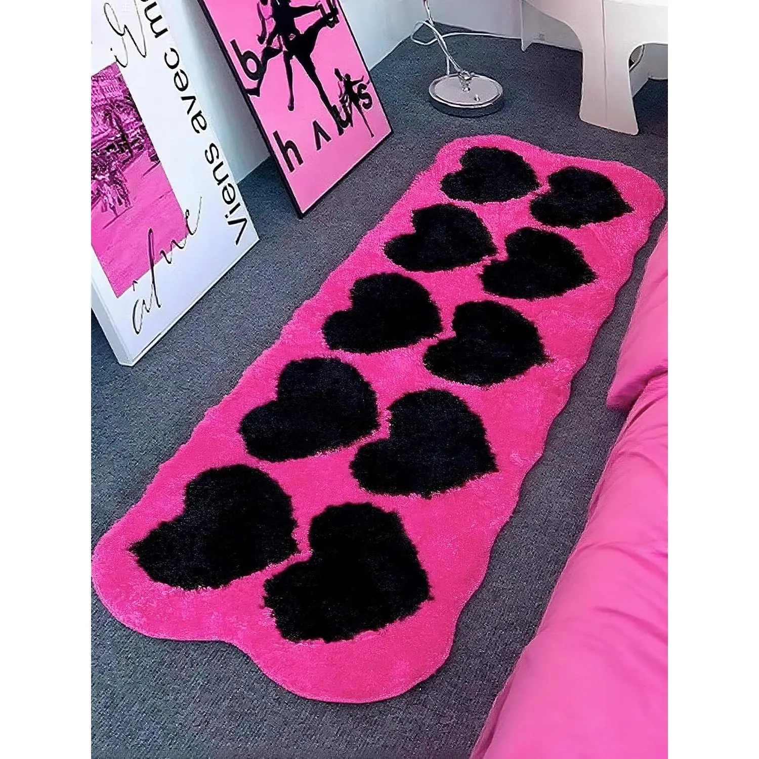 2000S Mcbling Baddie Trashy Y2K Scene Room Bedroom Decor Aesthetic for Teen Girls, Cool Hot  and Black Trashy Y2K Rug Carpet for Bedroom Bathroom (Size: 15.7“x47”)
