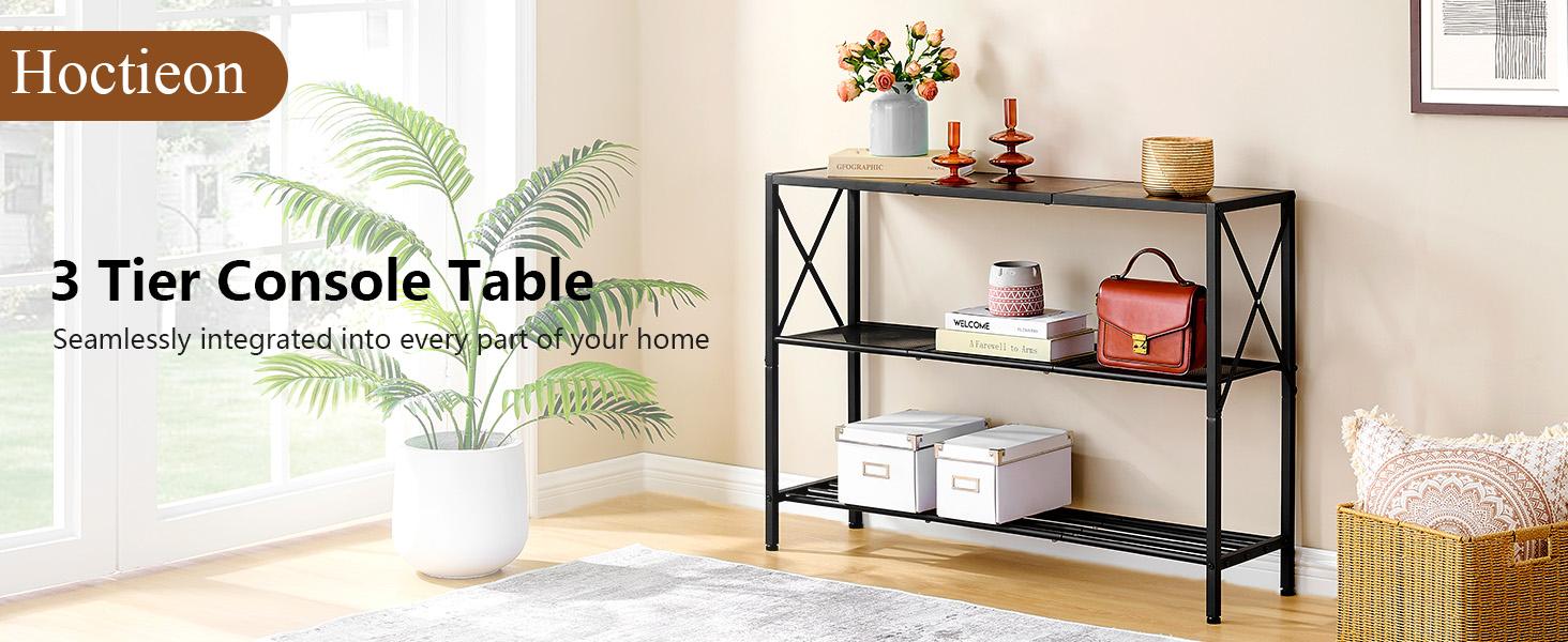 Industrial Console Table, 3 Tier Entryway Table, Hallway Table, Narrow Sofa Table with Shelves, Entrance Table for Entryway, Living Room, Foyer, Hallway, Office