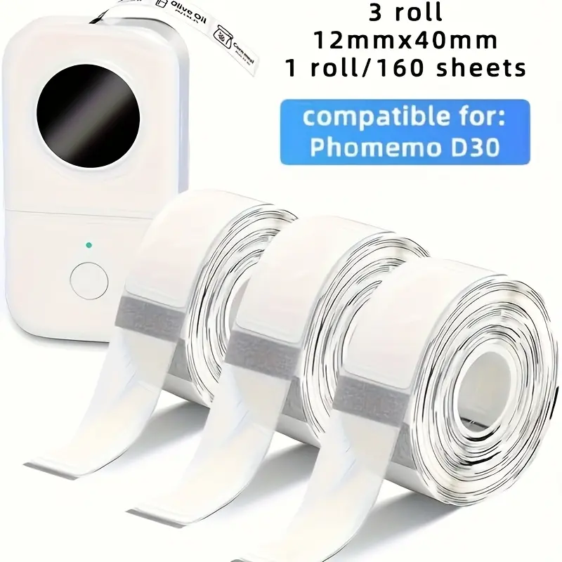 480 clear labels / 3 rolls, 12x40mm (0.47x1.57"), thermal adhesive for P12/P15/D30. Smooth surface, ideal for office and home organizing.