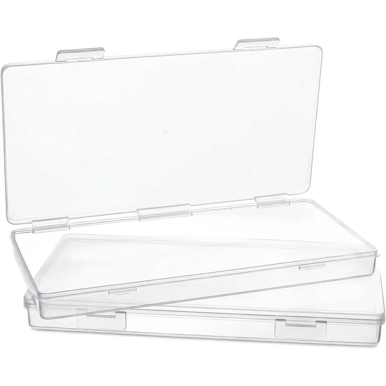 2 count Clear Plastic Case for Crafts, Small Plastic Boxes with Hinged , 6.42 x 3.23 x 0.51 Inch Rectangle Storage Box Organizer Containers for Crafts Cards  Beads
