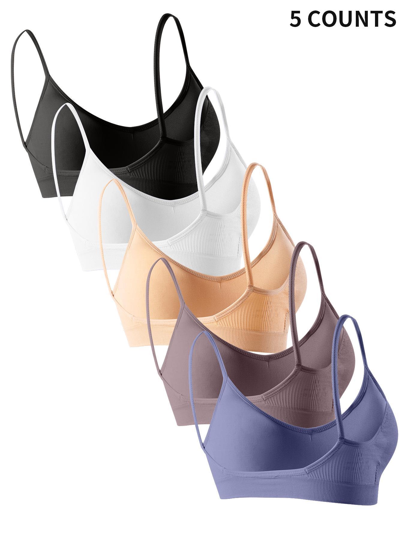 Women's Solid Ribbed Wireless Bra, Casual Padded Push-Up Bra, Soft Comfy Breathable Lingerie Top for Daily Wear, Underwear