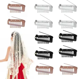 12 PCS Chunni Clips with Safety Pins, 3 Colors Invisible Strong Wig Combs, Multifunction10-Teeth Snap Clips for Wig Headscarf Hair Extension, Color 2