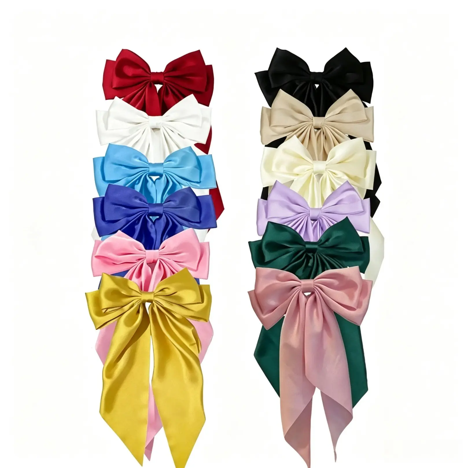 Solid Color Bowknot Hair Clips, Elegant Long Tail Bow Barrettes, Casual Versatile Hair Accessories for Women and Girls, Minimalist Design Suitable for Thick & Thin Hair, Multi-Color Set