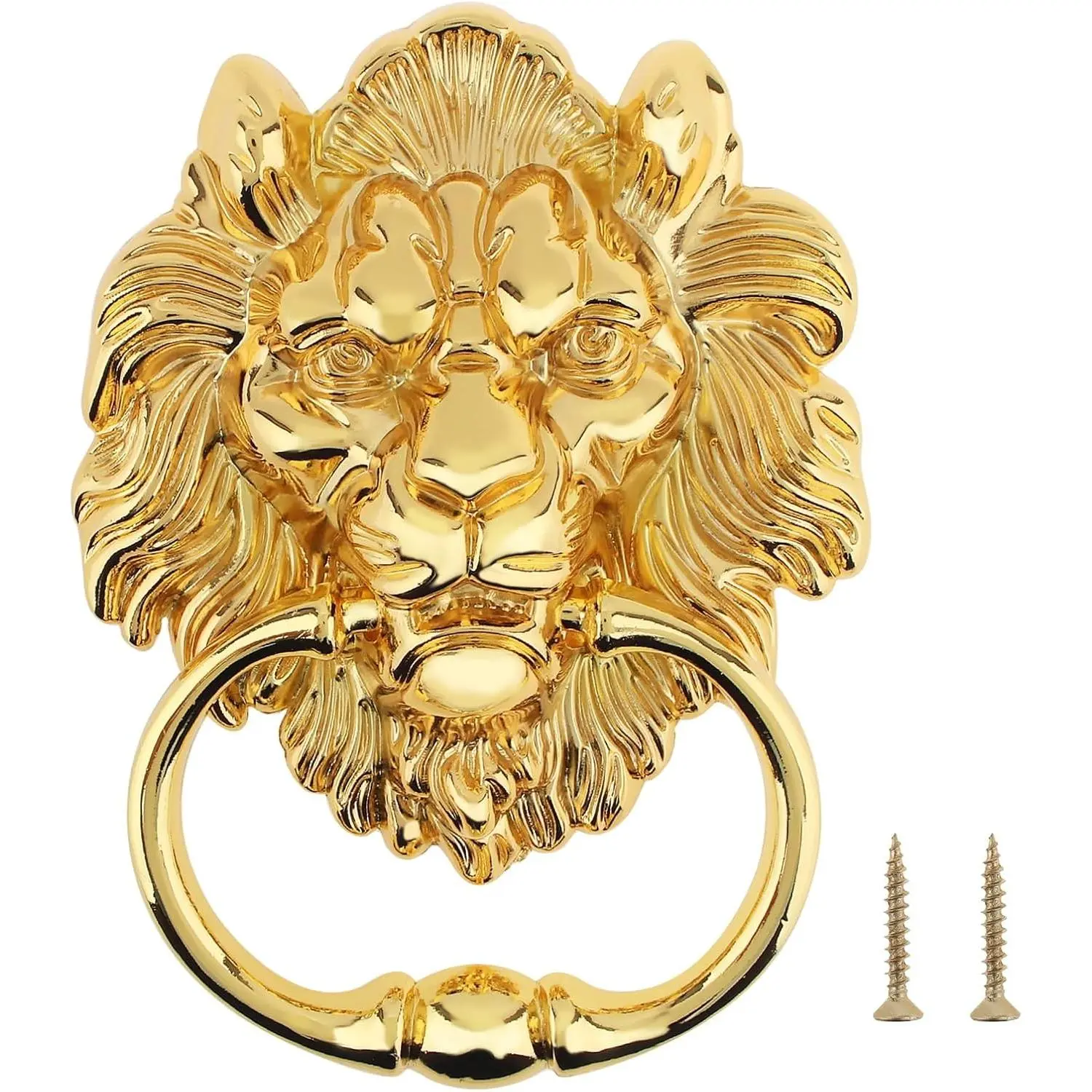 6 Inch Lion Head Knocker, Classical Decorative Front Door Knocker Pull Handle with Mounting Screws (1, Gold)