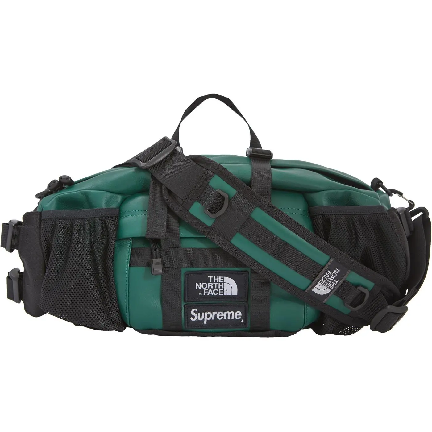 Supreme x The North Face FW18 Leather Crossbody Chest Bag for Men and Women, Minimalist Style in Deep Green