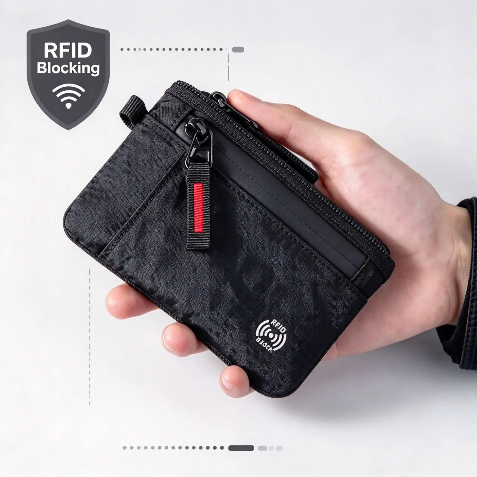 Slim RFID Blocking Minimalist Wallet - Water Resistant X-PAC Zipper Pouch Card Holder with Key Coin Pocket for Men Women, EDC Travel Essential