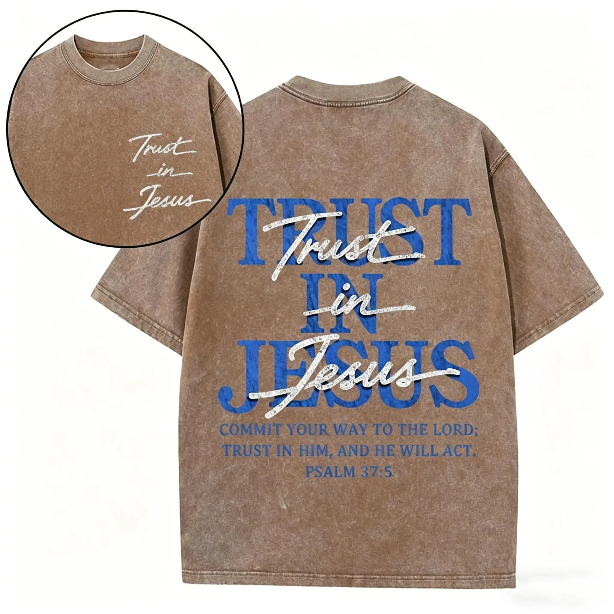 Men's Oversized Christian T-Shirt, Washed 100% Cotton "Trust in Jesus" Bible Verse Graphic Print, Casual Round Neck Short Sleeve Unisex Vintage Gooner Eat Sleep Goon Repeat Grunge Album Lever Action Rifle Cool Meme Mii Need Cigarette Deftones Tour, Street