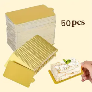 50 Pcs Rectangular Mini Paper Cake Liners, Food Grade Durable Disposable Cupcake Trays, Easy Grip Handle Design, Bakeware, Ideal for Weddings & Birthdays