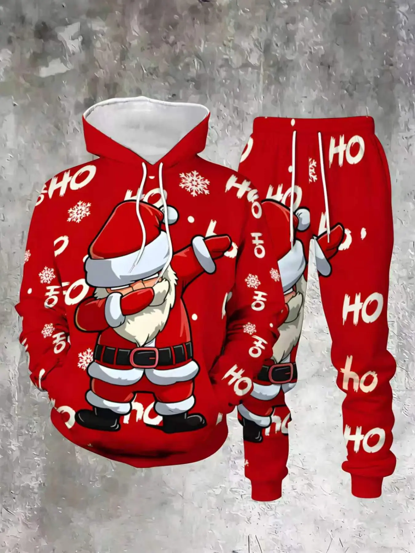 Men's Christmas Print Festive Hoodie Set, Casual Long Sleeve Fitted Design, Drawstring Pocket Pants, Perfect Gift for Fall & Winter