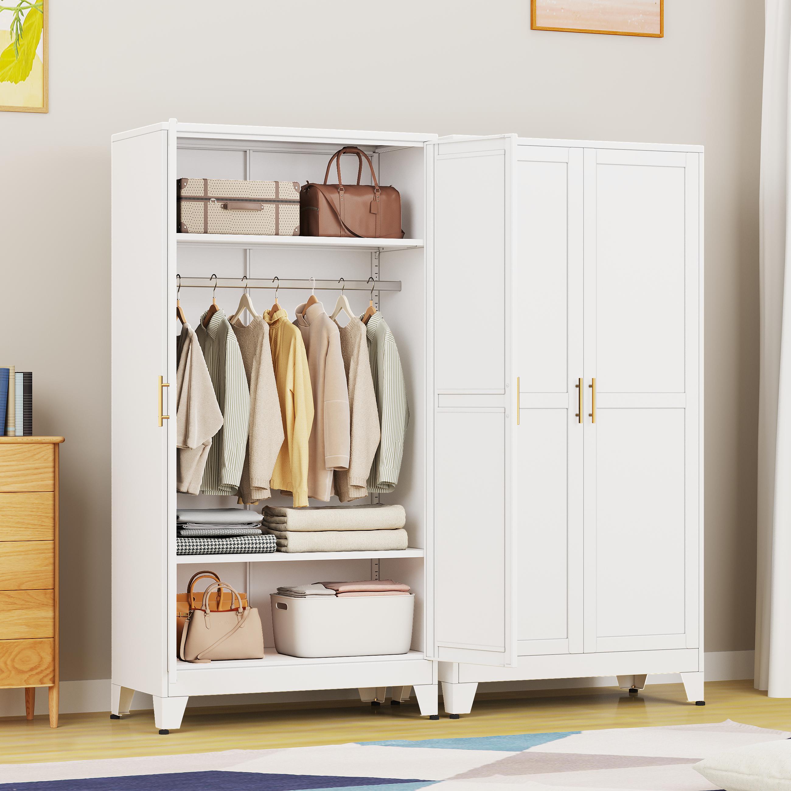 Metal Wardrobe Cabinet with Hanging Rod, 71" Metal Clothing Storage Cabinets with 2 Doors and Adjustable Shelves, White Armoire Wardrobe Closet for Bedroom, Laundry Room, Cloak Room mothersdaygift