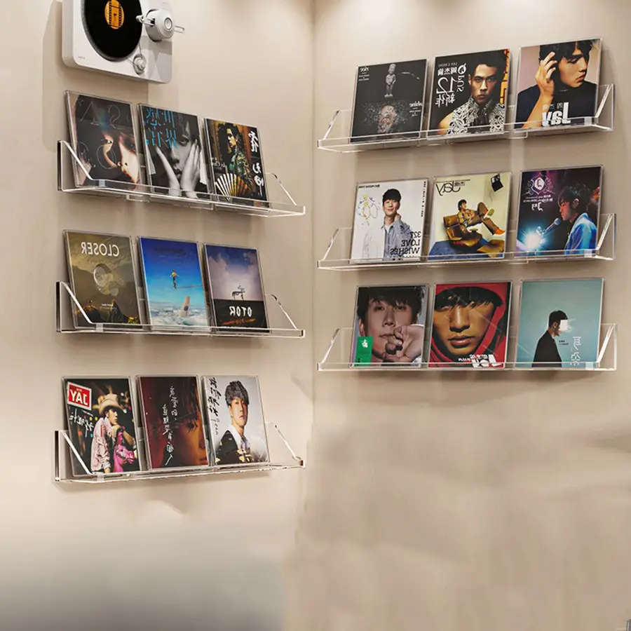 Transparent CD Storage Box, Wall-Mounted Vinyl Record Holder, No-Drill Album Display Rack, Organizer for Discs and Albums