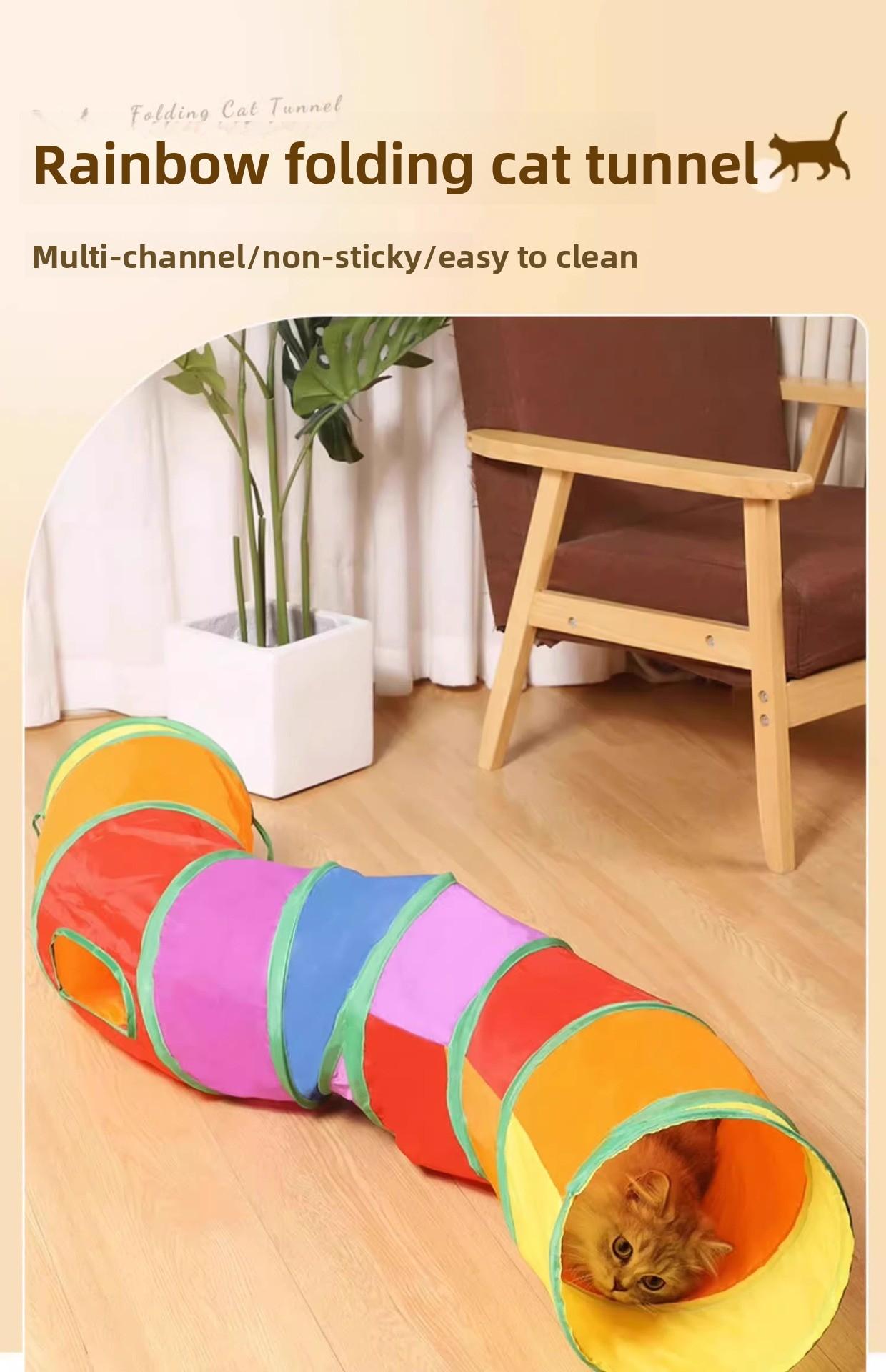 Rainbow direct cat tunnel self-entertainment educational cat toy foldable cat tunnel,Happy space for cats photo toy ball accessory bite resistance rope control Glow-in-the-Dark buttons enrichment puzzle Resistant Inflatable Set puppy dogs child chew funny