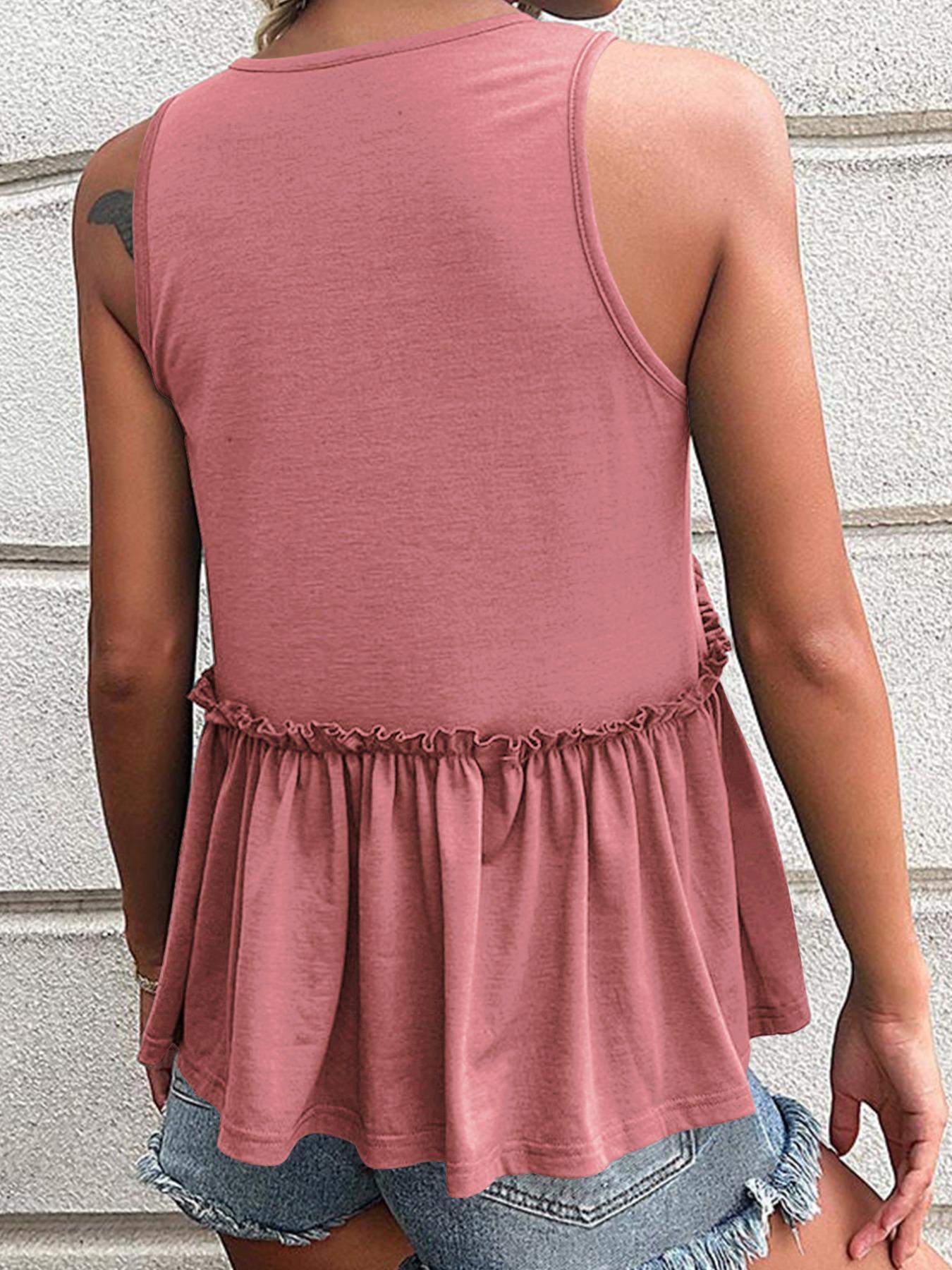 Women's Plain Frill Trim Peplum Tank Top, Casual V Neck Sleeveless Top, Summer Outfits, Ladies Clothes for Daily Wear, Casual Fitted Sleeveless Womenswear, Breathable Tank Top