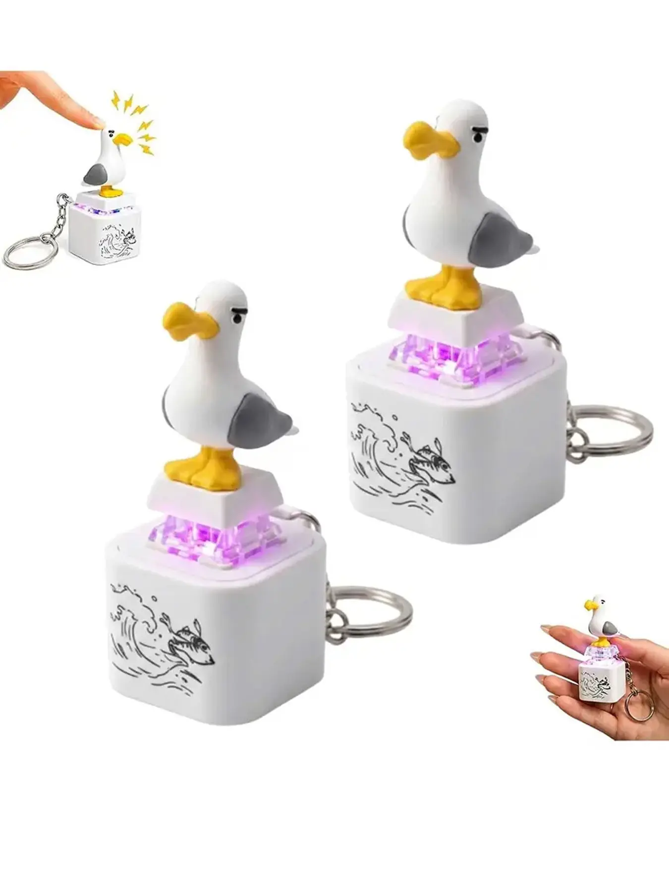 New Seagull Miner Button Keychain, Fidget Keychain, Rechargeable Stress Relief Clicker, with Seagull Sound and LED Light, Fun Desktop Toy, Gift for Friends and Family