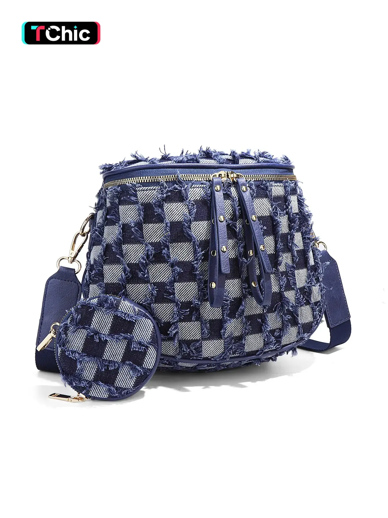 Women's Denim Checkered, Fashion Patterned Casual Crossbody Bag, Large Bum Bag Fanny Pack with Coin Purse, Adjustable Strap Lightweight Shoulder Purse for Travel, Daily Commute & Mom Gifts