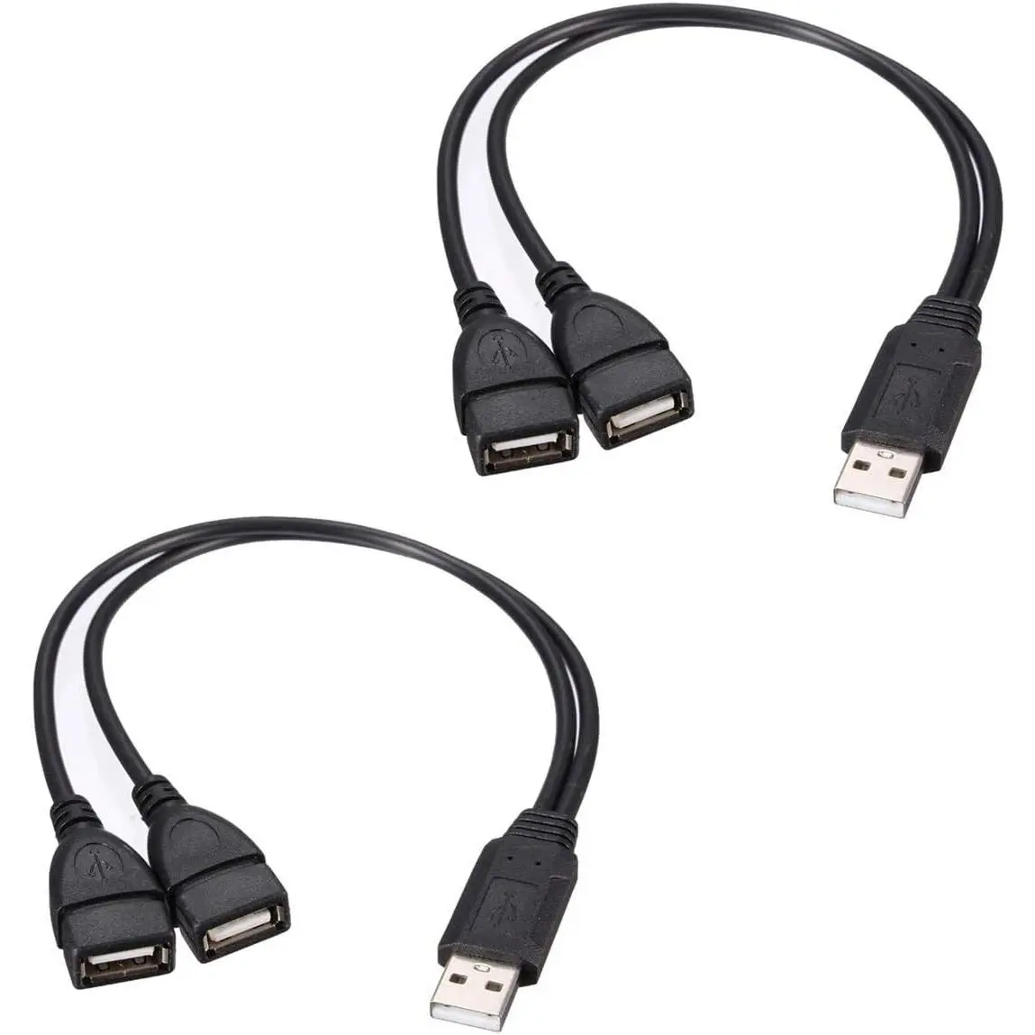USB 2.0 Y-Splitter Adapter with 2 Ports, USB Female Jack Charger & Data Transmission Accessory (2 Pack) for Laptops, Smartphones, Two Ports