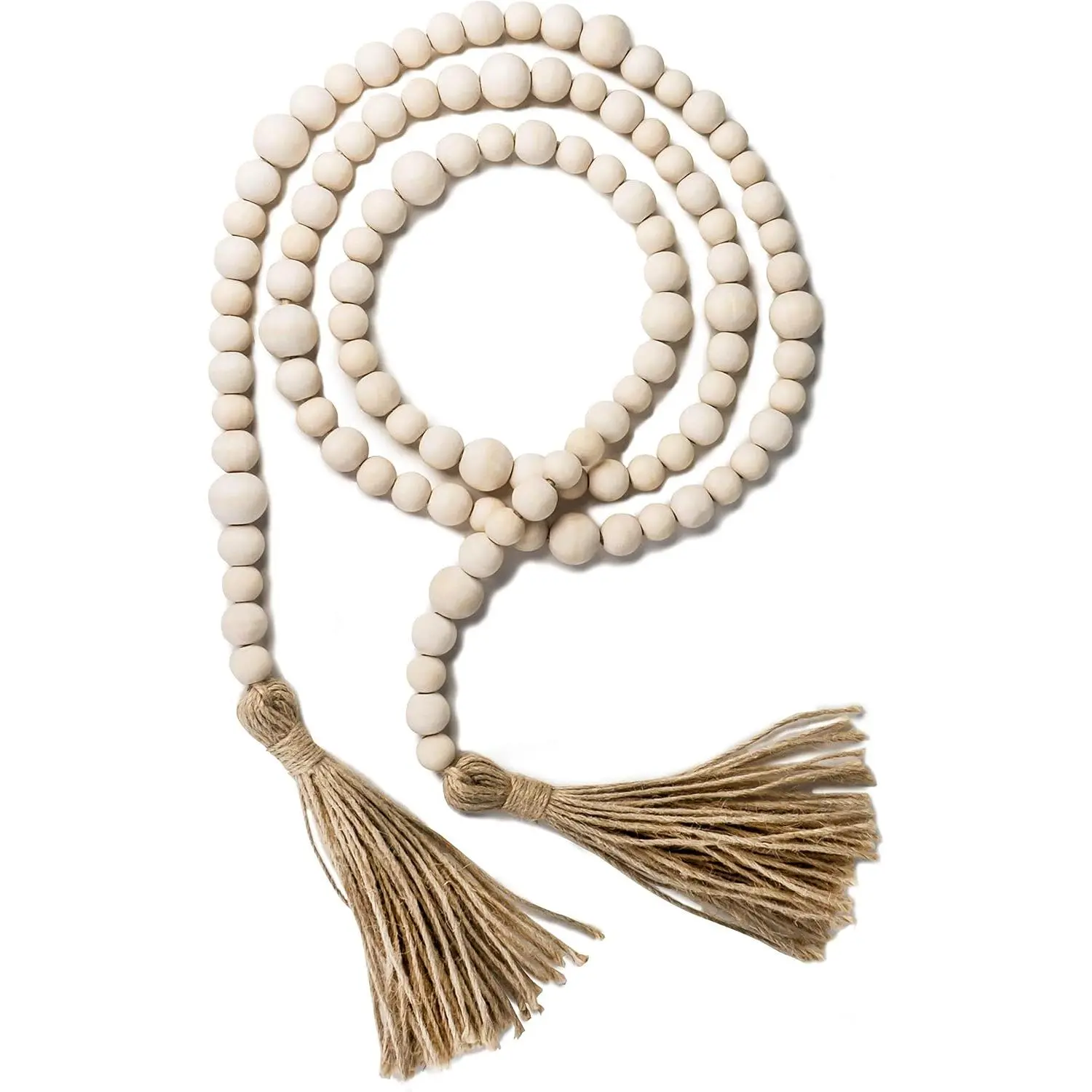 Bead Garland with Tassels, 72 Inch  Wooden Beads Garland, 6   Boho  Decor, Coffee Table Decor