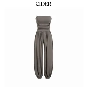 Cider Cotton-blend Bandeau Ruched Jogger Jumpsuit
