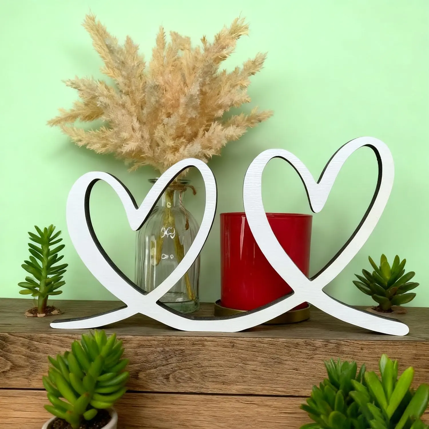 Wooden Heart -Standing Heart Valentines Decorations,Happy Valentines Day Decorations for  Table Shelf Mantel Fireplace Wedding Party Supplies
