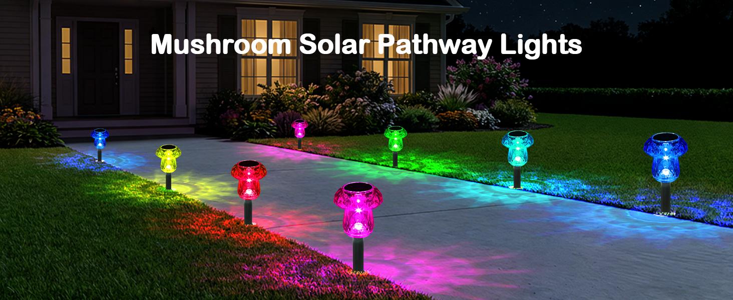 Solar Pathway Lights Outdoor 8 Pack Mushroom Garden Lights Waterproof Solar Powered Yard Lighting for Landscape, Driveway, Path, Walkway, Patio, Outside Garden Decorations, Color Changing