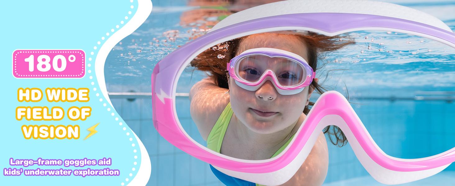 2 Pack Wide View Swimming Goggles, No Leaking Kids Swim Goggles with Anti-Fog/UV HD View Kids Goggles Boys Girls 3-15