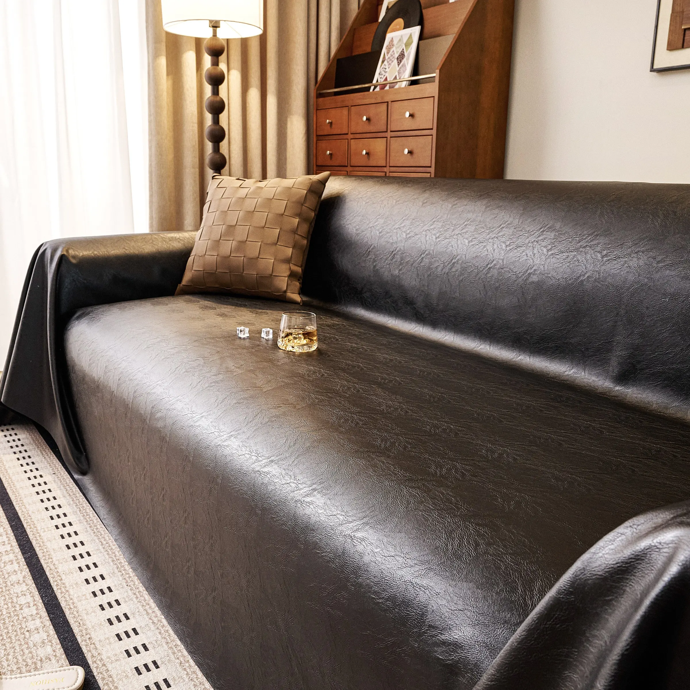 Vintage Leather-Look Sofa Cover, Washable Sofa Slipcover, Easy-To-Clean Durable Sofa Cloth, Pet-Friendly Dust-Proof Sofa Protector, Fits 1-4 Person Sofas, Multi-Color Options, Cover For Couch