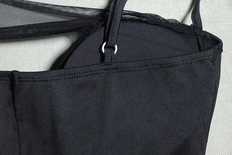 Sexy hollow dress with mesh splicing, mid-length slit bodycon skirt, solid color pullover dress, evening gown