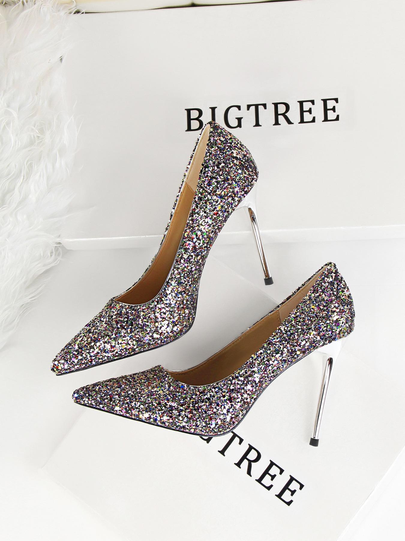 Women's Rhinestone Decorated Glitter Pointed Toe Stiletto Heels, Prom Heels, High Heel Shoes for Party, Banquet, Daily Wear, Sparkly Party Shoes