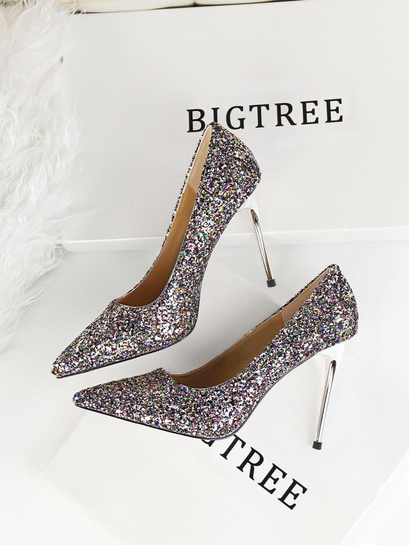 Women's Rhinestone Decorated Glitter Pointed Toe Stiletto Heels, Prom Heels, High Heel Shoes for Party, Banquet, Daily Wear, Sparkly Party Shoes