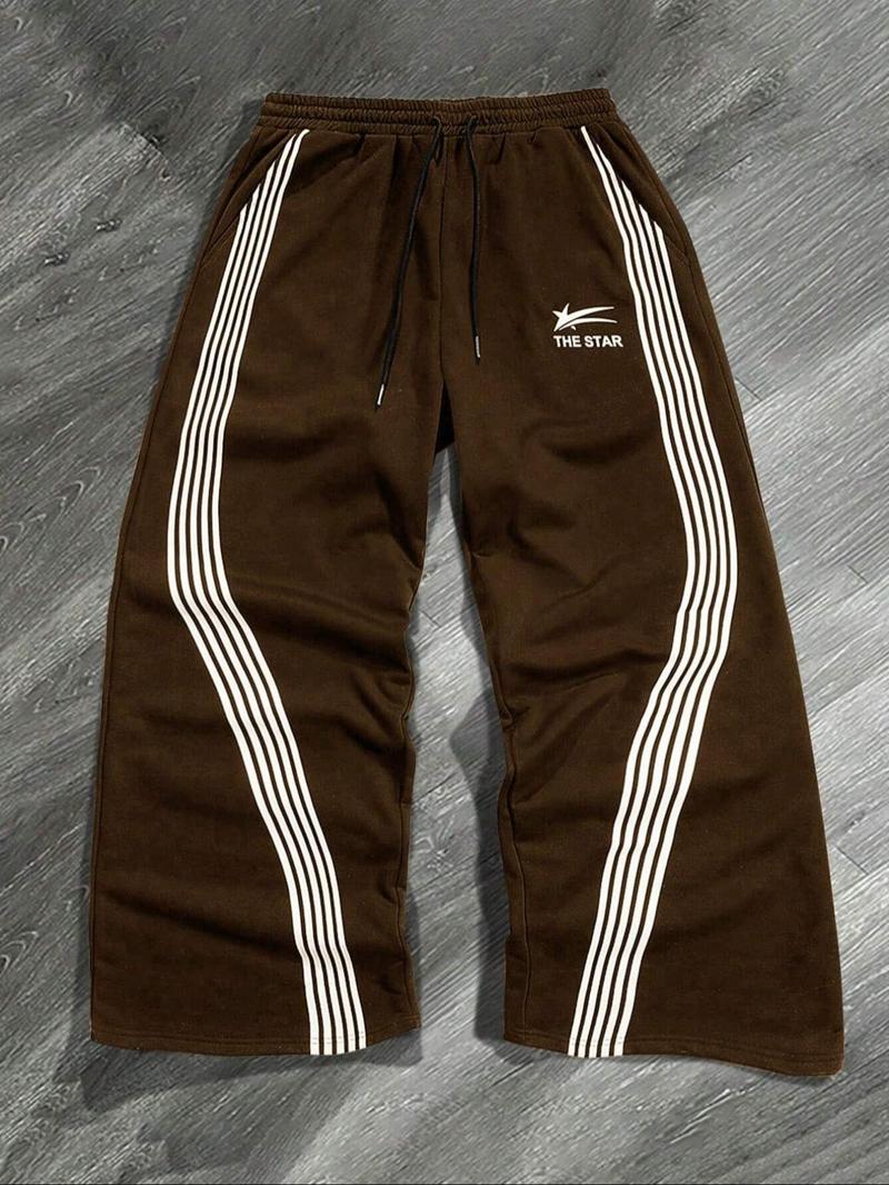 Men's Side Stripe Drawstring Waist Sweatpants, Casual Regular Fit Pocket Straight Leg Pants for Fall & Winter, Men's Trousers for Daily Wear, Activewear, Casual Comfy Sporty