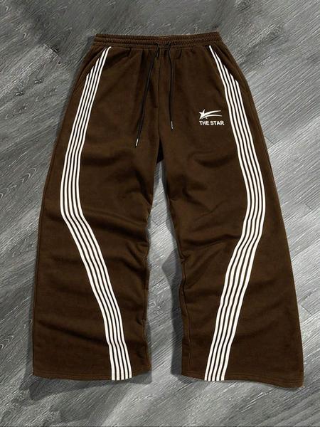 Men's Side-Stripe Drawstring Waist Sweatpants, Casual Regular Fit Pocket Straight-Leg Pants for Fall & Winter, Men's Trousers for Daily Wear