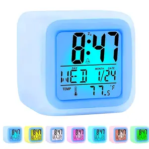 1pc- Desktop Cube Digital Alarm Clock with Colorful Lights, Multi-Mode Night Light, for Bedroom, Office, Home Decor (Batteries Not Included)