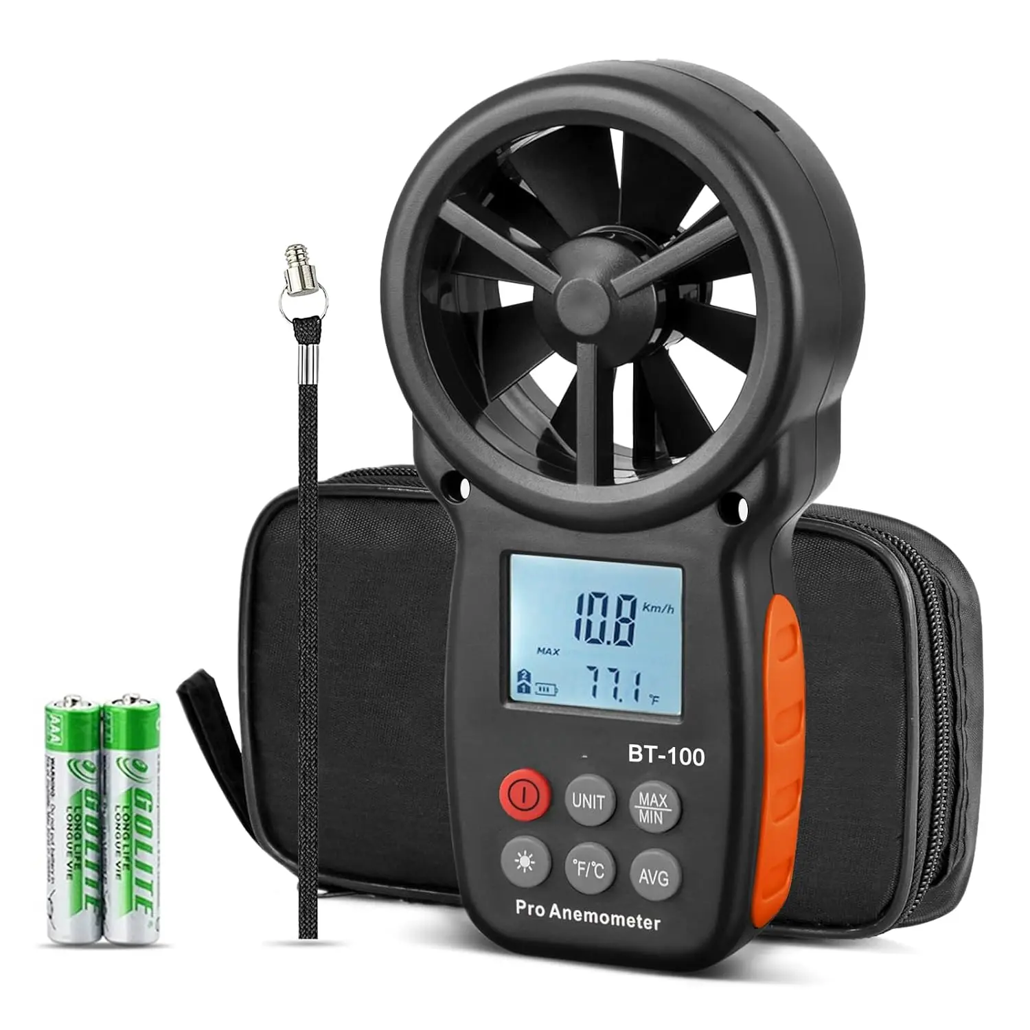 BT-100 Handheld Anemometer, Digital Wind Speed CFM Meter Gauge Air Flow Velocity Tester for HVAC Shooting Drone, Wind Chill, 14 ℉ -113 ℉   Wind Temperature