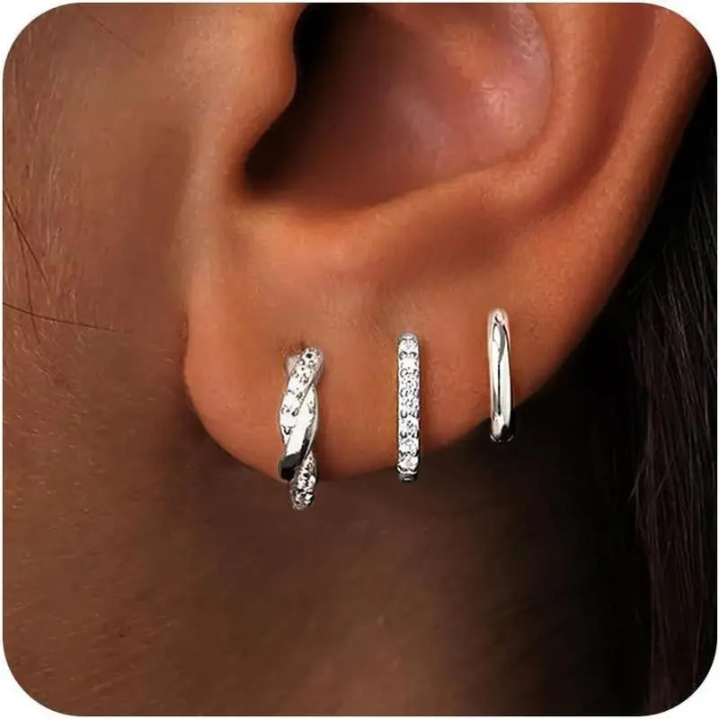 Huggie Hoop Earrings Set for Women Dainty Small Sterling Silver Earrings for Multiple Piercing Lightweight Hypoallergenic Elegant Jewelry Accessories Magnetic Earrings