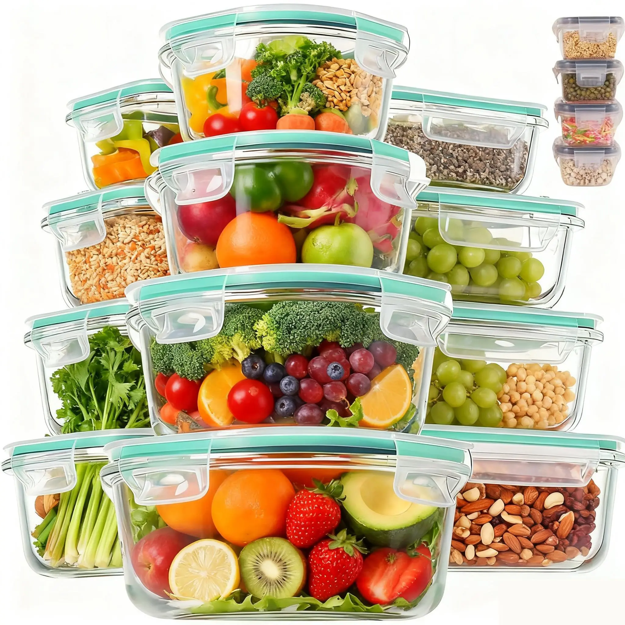 Black CX 12-Piece Varied Sizes Borosilicate Glass Food Container Set (Black LT 12-Piece Set) with Snap Airtight, Leak-Proof, Dustproof Lids, Shatter-Resistant, Durable, Microwave-Safe, Oven-Ready Glass, Freezer & Fridge Safe for Meal Prep, Kitchen Storage