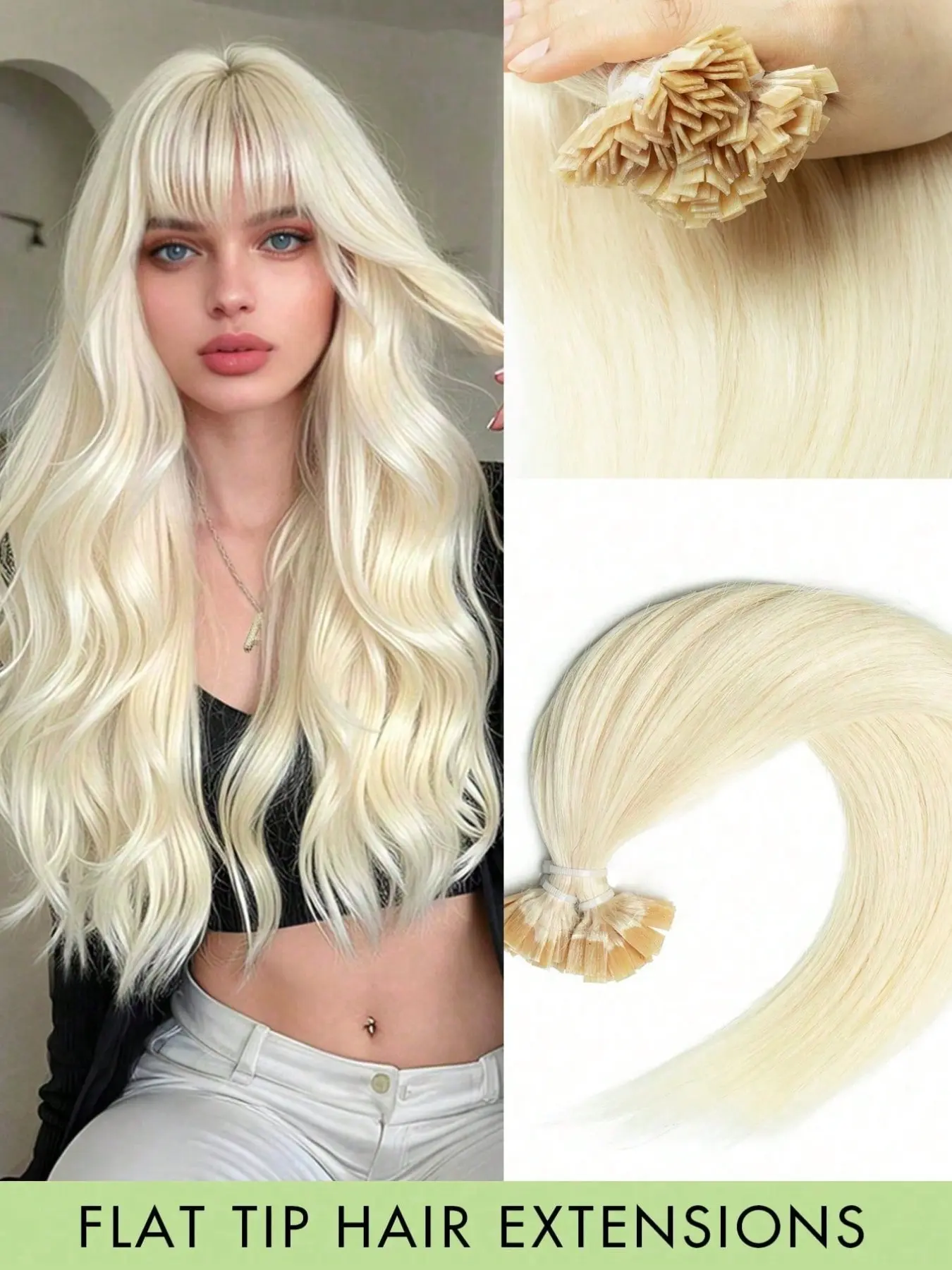 Flat Tip I Tip Human Hair Extensions, Straight Blonde Real Human Hair 12-22 Inch, Human Hair Extensions for Women, Can Be Dyed Purple, Easy to Install