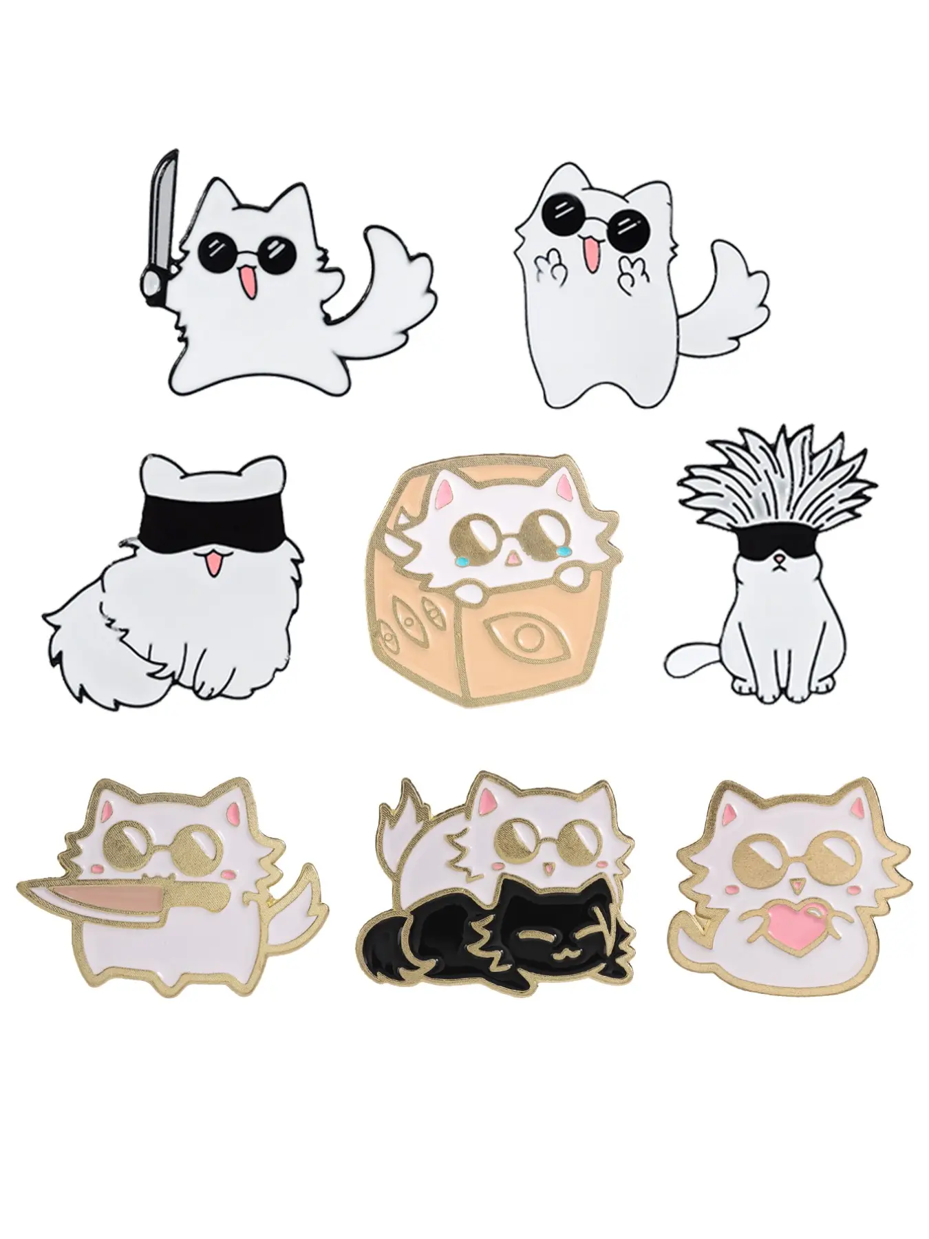 8 Piece Set Cartoon Japan Anime Cat Brooch Enamel Pins ,Anime Cool Sunglasses Cat With Knife Design Brooch,  Cute Cartoon Badge for Backpack & Hat & Clothes Decor, Fashion Accessories for Fans Friends
