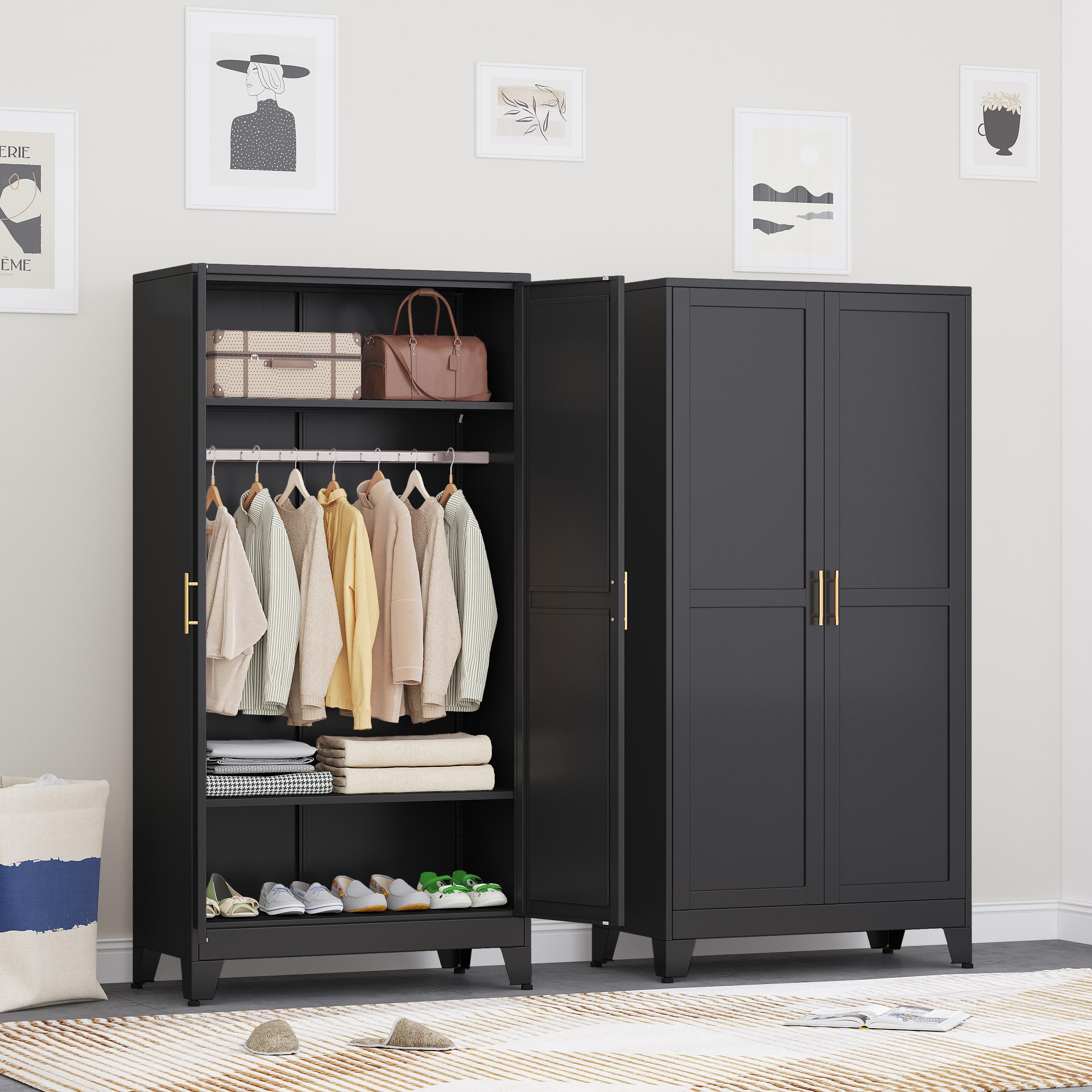 Metal Wardrobe Cabinet with Hanging Rod, 71" Metal Clothing Storage Cabinets with 2 Doors and Adjustable Shelves, White Armoire Wardrobe Closet for Bedroom, Laundry Room, Cloak Room mothersdaygift