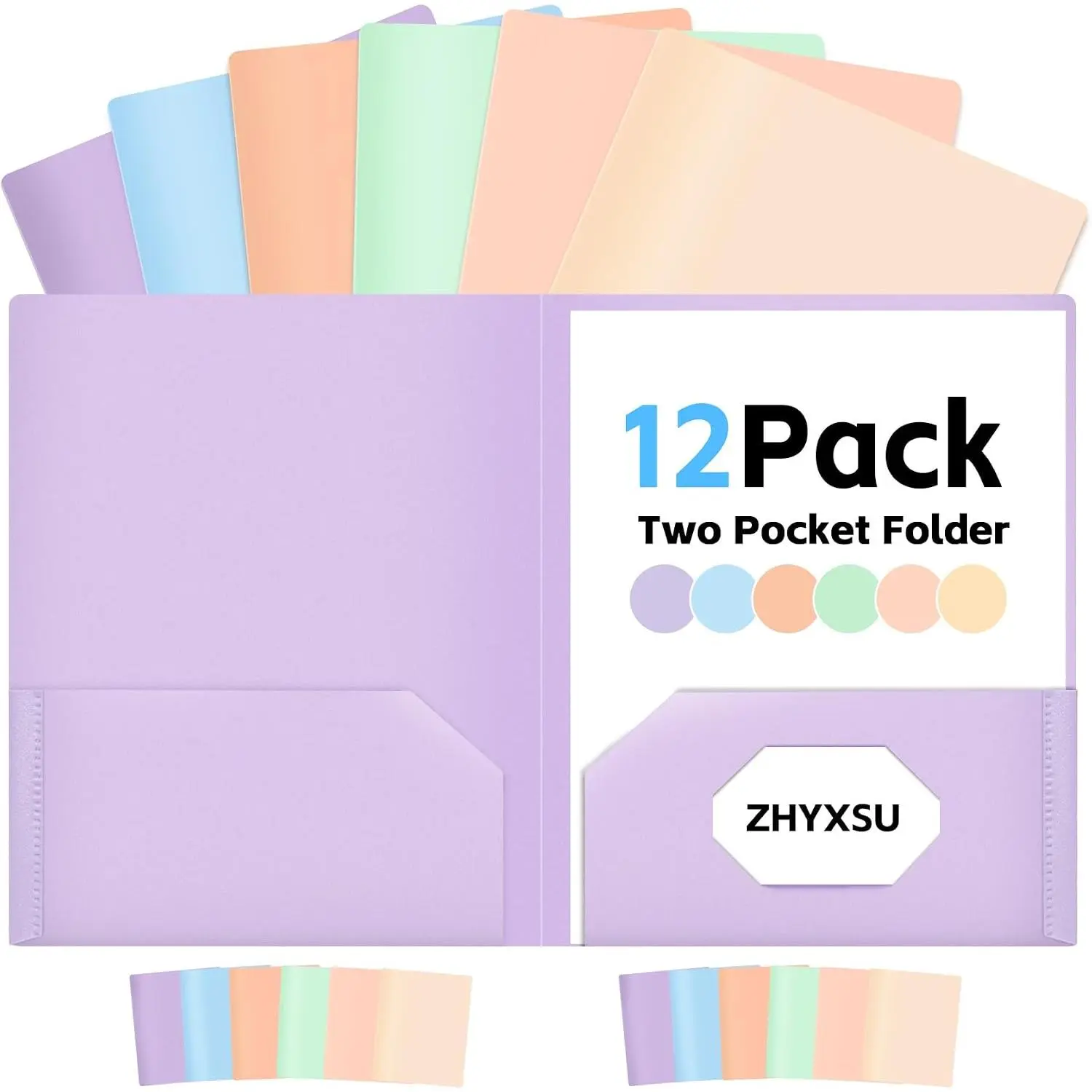 Folders with Pockets, 6 Pack 2 Pocket Folders, Plastic Pastel Folders for School with 18 Label, Pocket File Folders Bulk Fit Letter Size Paper, School Supplies Folders for Teacher Office  Business
