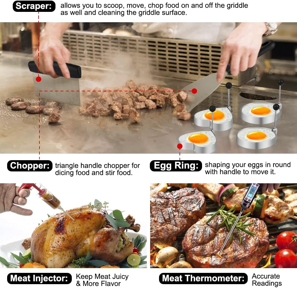 Griddle Accessories Kit, 135 Pcs Griddle Grill Tools Set for and, Grill BBQ Spatula Set with Basting Cover, Spatula, Scraper, Bottle, Tongs, Egg Ring Griddle Accessories Kit, 135 Pcs Griddle Grill Tools Set for and, Grill BBQ Spatula Set with Basting Cover, Spatula, Scraper, Bottle, Tongs, Egg Ring