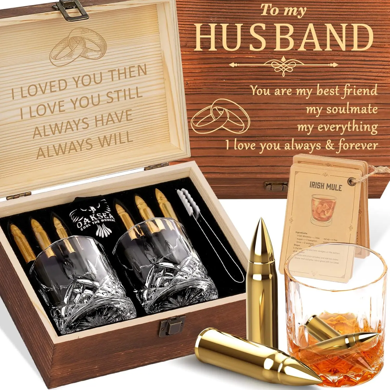 Gifts for Husband Him Men Valentines Day, Reusable Stainless Steel Engraved Whiskey Stones Glasses Set Gifts, Birthday Wedding Gift for Men Boyfriend Fiance, Cool Bourbon Scotch Set Gifts