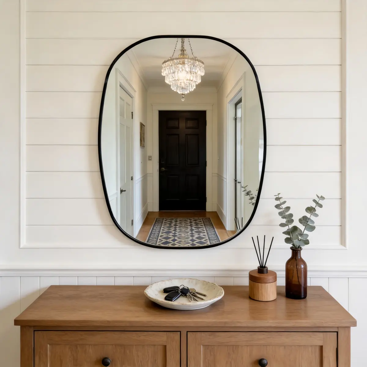 Modern Oblong Metal Framed Vanity Decorative Wall Mirror (32x24x1.1 in) - 4mm HD Undistorted Shatterproof Glass, Reinforced D-Ring Hardware, Easy Installation, Vertical-Horizontal Mount, Wall Hanging for Bedroom Bathroom