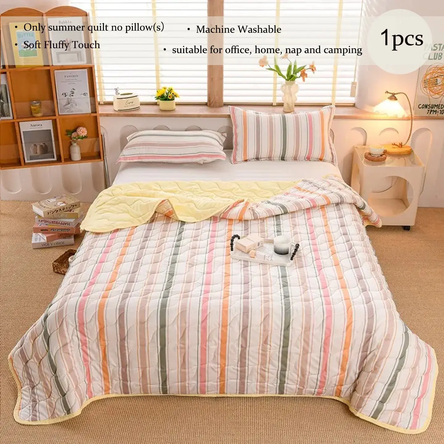 1pc Colorful Striped Quilted All Season Quilt, Reversible Soft Lightweight Breathable Thin Comforter, Casual Stripe Throw Blanket for Bedroom Couch Nap, Multiple Sizes (Only Quilt, No Pillowcases Included)