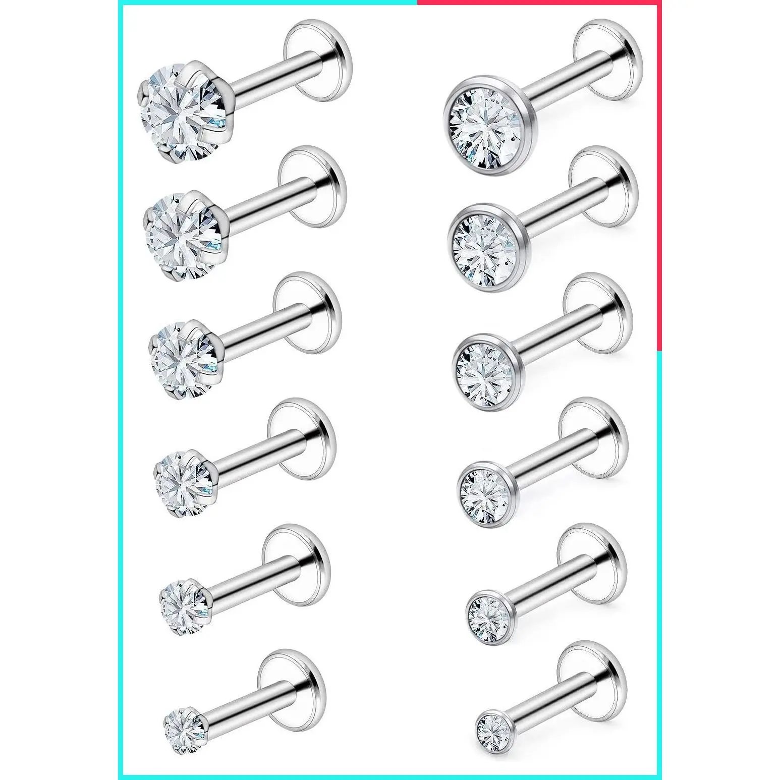 16G Stainless Steel CZ Lip Rings - Tragus Helix Conch Cartilage Lobe Earrings Jewelry for Snake Bite Monroe Labret Medusa Piercing 2MM-4.5MM