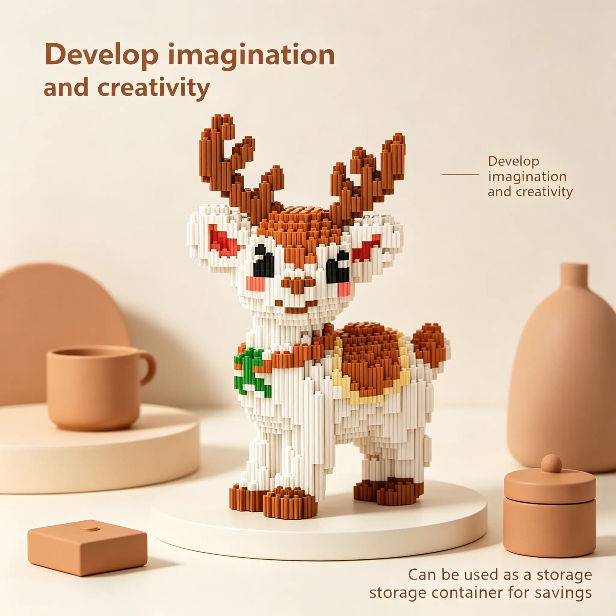 Jungle Reindeer Giraffe Building Blocks Puzzle Toy, Unisex Gift for Boys and Girls, Home Decor Decoration, Creative Playset