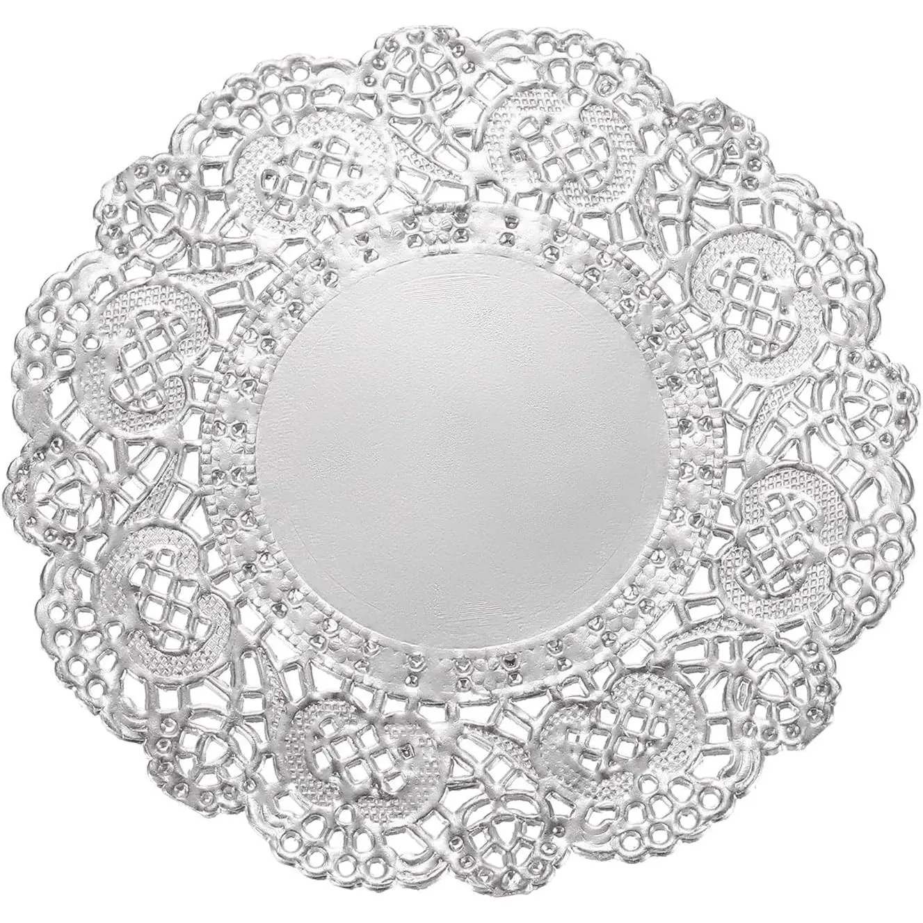 uxcell 100 Pcs 3.5 Inch Round Silver Lace Paper Doilies, Disposable Cookie Pads for Baking, Tableware Decor & Gift for Parties Weddings