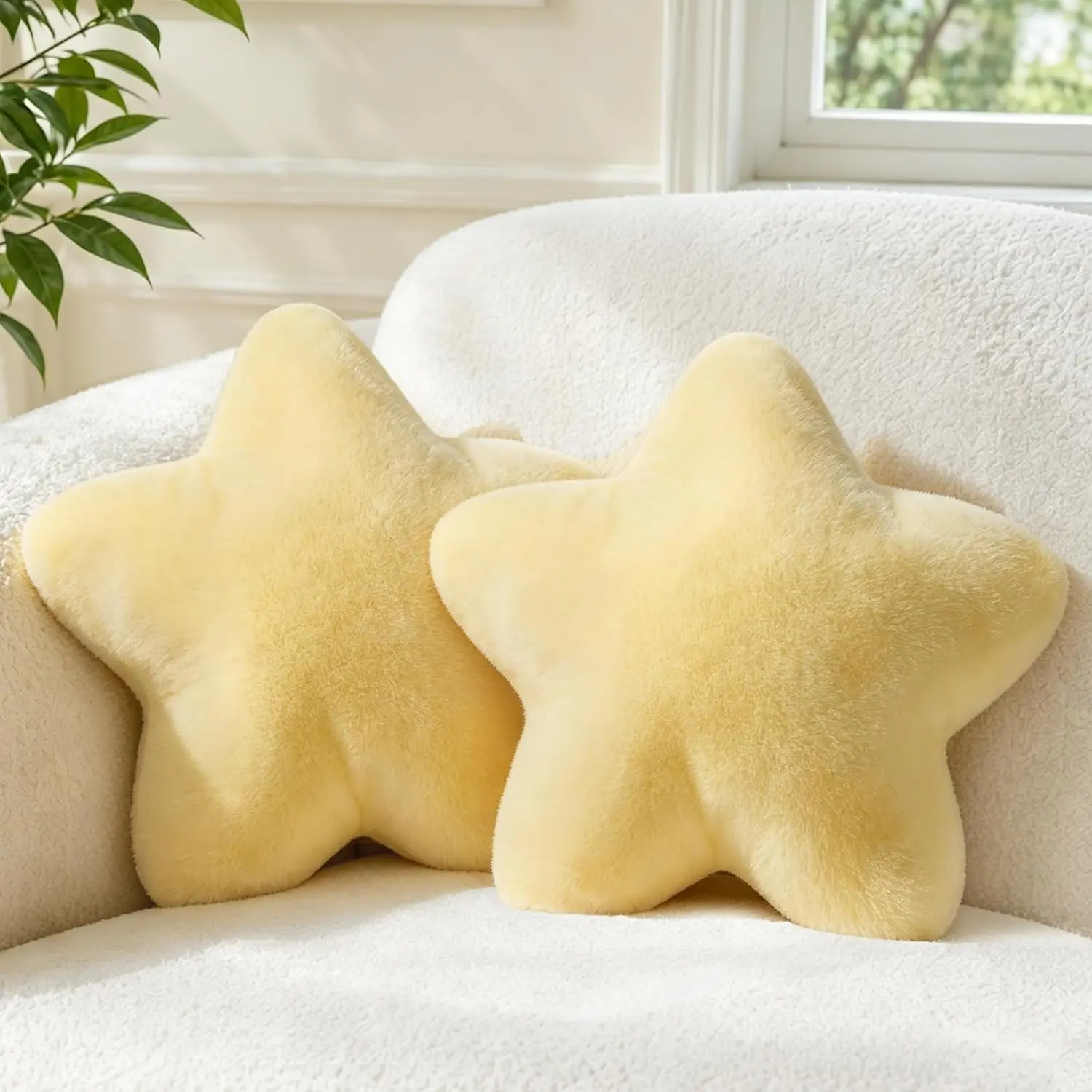 2PCS Star Pillow Set,15.35" Cute Yellow Decorative Throw Pillows for Bed | Star Shaped Throw Pillows, Soft Faux Plush,PP Cotton Filling, Aesthetic Pillow Cushion for Room Bedroom Sofa Couch Decor
