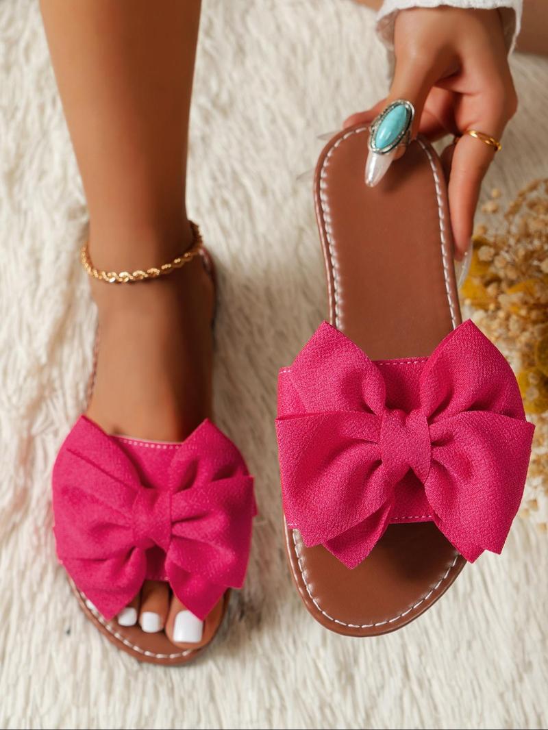 Women's Bow Decorated Slip on Flat Sandals, Boho Style Sandal, Simple Plain Lightweight Non-slip Sandals for Summer, Casual Home Sandals for Outdoor Beach