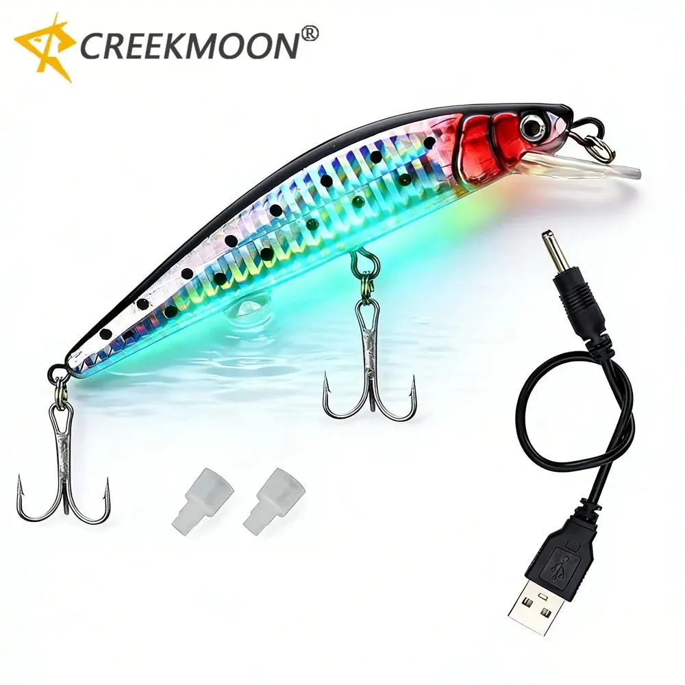 USB Rechargeable LED Electronic Sea Fishing Lure Vibrating Artificial Bait Triple Hook Winter Ice Lure Hard Bait for Saltwater